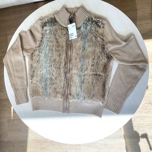 H&M Faux Fur Zip up Sweater, Size S